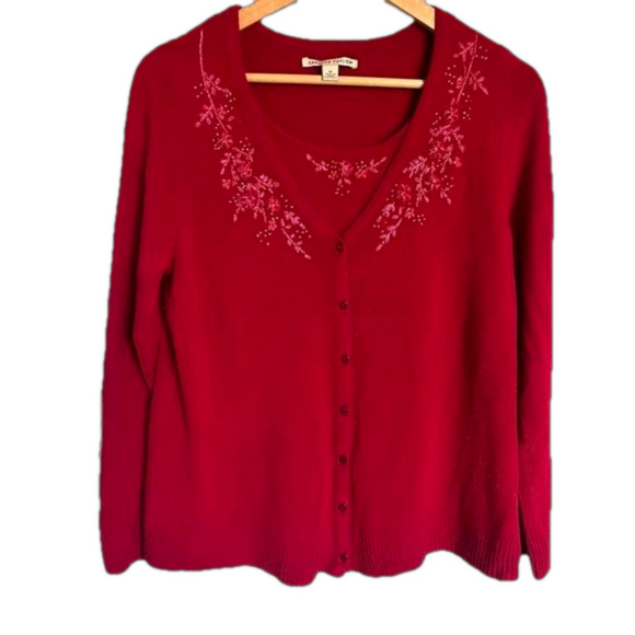 Carolyn Taylor 90s Vintage Button Up Cardigan Deep Red Women’s Size Medium - Picture 1 of 5